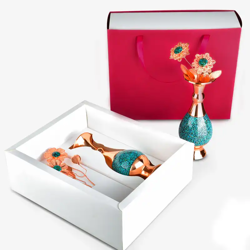 ست 3 تکه گل و گلدان فیروزه کوبی کد 208