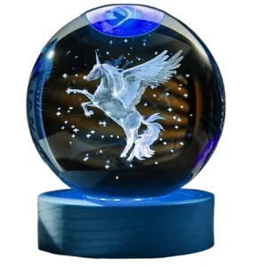 چراغ خواب مدل گوی شیشه ای طرح اسب تک شاخ