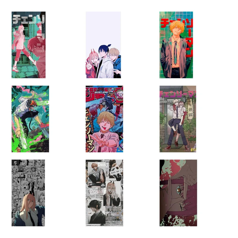 پوستر بوم استیکر طرح انیمه Chainsaw Man کد P20 مجموعه 9 عددی