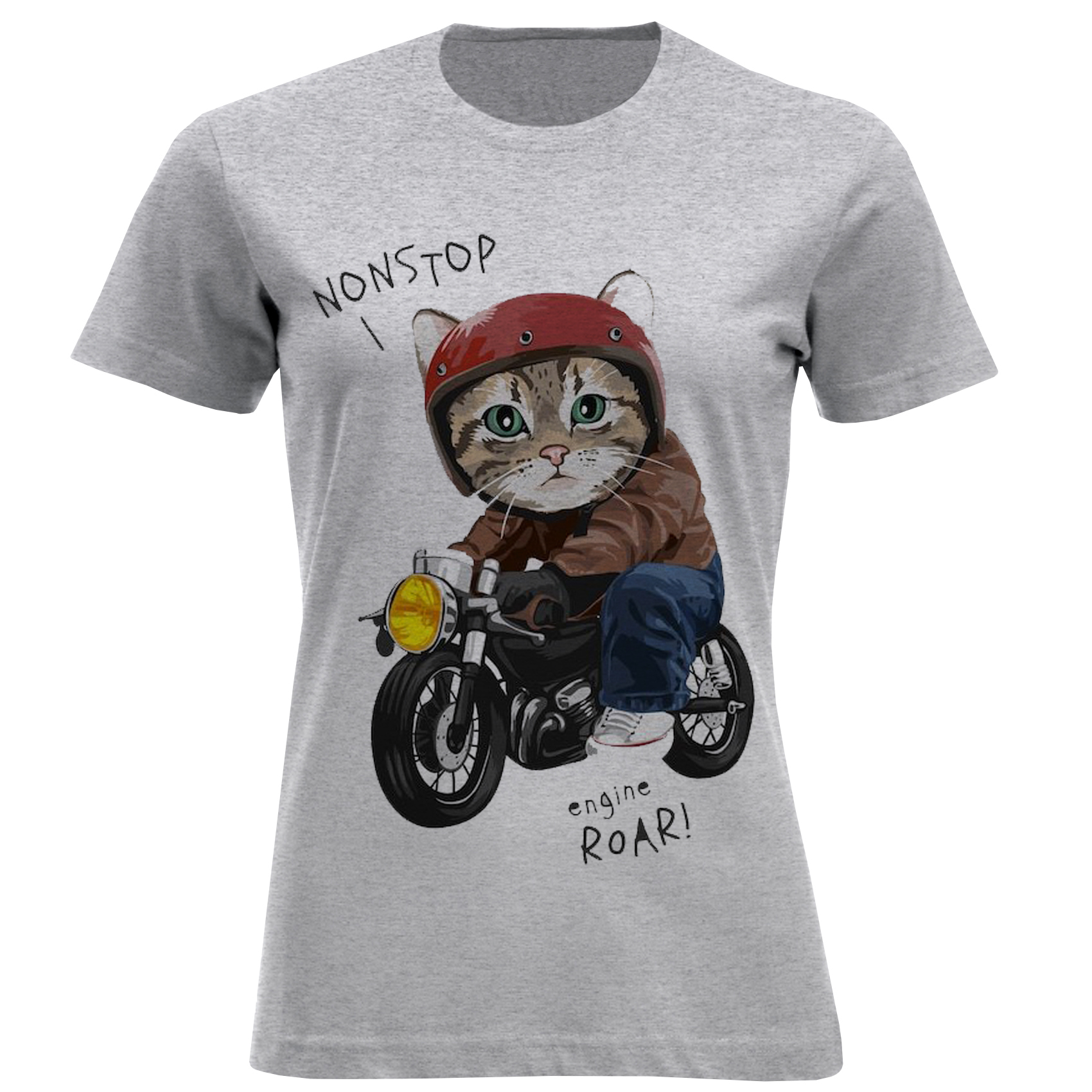 تی شرت آستین کوتاه زنانه مدل گربه موتورسوار F1501