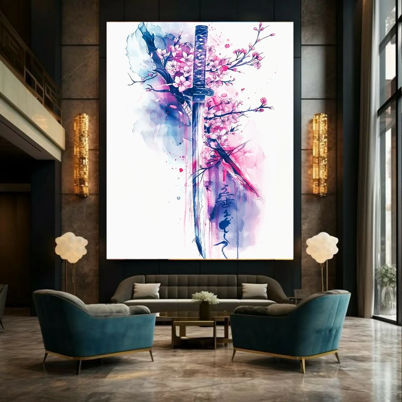 پوستر طرح مخمل نقاشی شمشیر و شکوفه کد N168