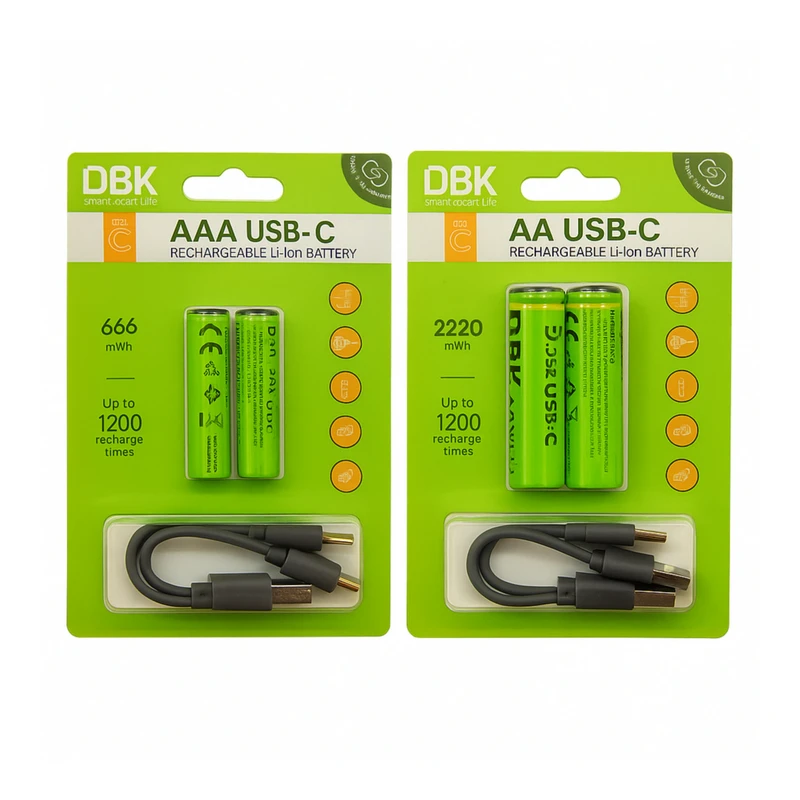 باتری قلمی و نیم قلمی قابل شارژ دی بی کی مدل USB-C LI-ION بسته 4 عددی