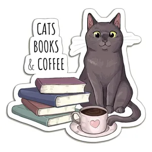 برچسب لپ تاپ پویا مارکت طرح گربه کتاب قهوه کد 3145