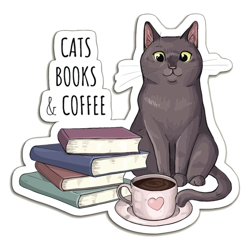 برچسب لپ تاپ پویا مارکت طرح گربه کتاب قهوه کد 3145