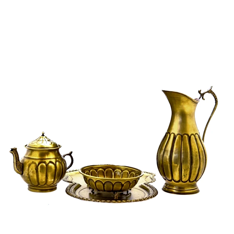 سرویس کنار سماوری ذغالی 4 پارچه برنجی مدل H-1374