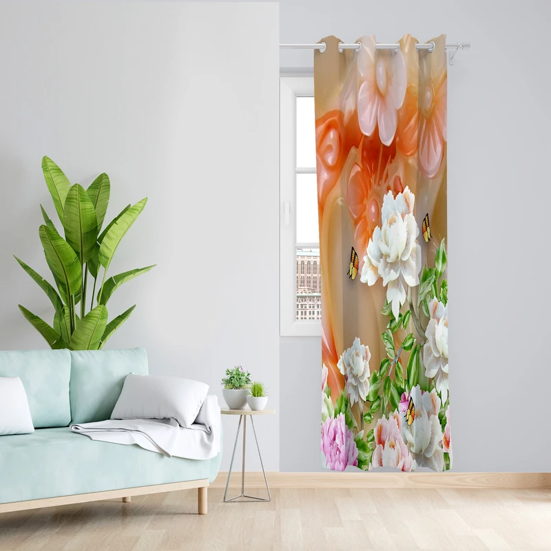 پرده طرح گل مدل مخمل پانچی کد 4095 z سایز 140x200 سانتی متر