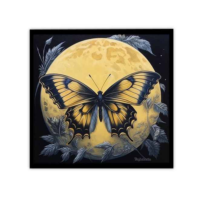 تابلو نوری بکلیت طرح مدرن ماه و پروانه طلایی مدل B-MID-19005