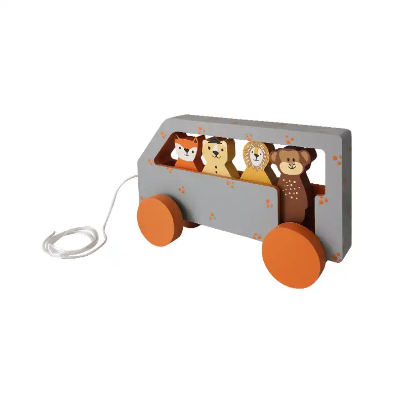 اسباب بازی چوبی طرح اتوبوس حیوانات جنگلی مدل MKids59-F مجموعه 4 عددی