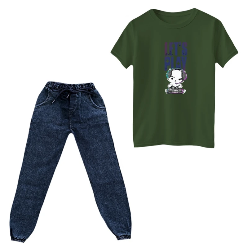 ست تی‌شرت آستین کوتاه و شلوار پسرانه مدل لتس پلی