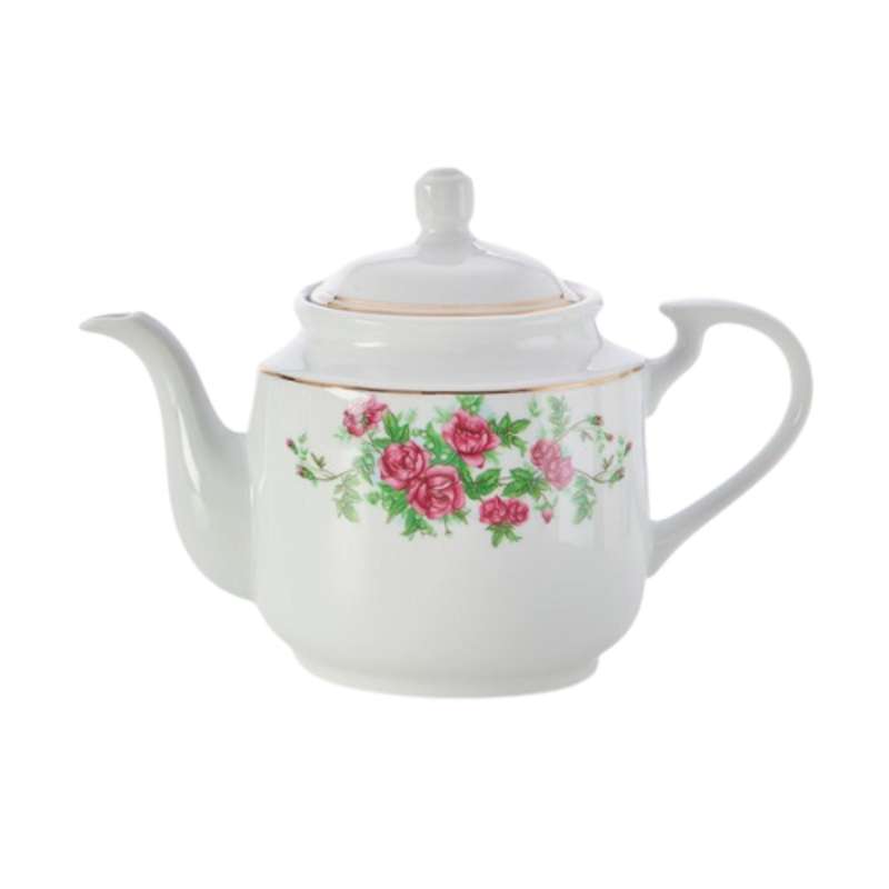 قوری چینی زرین ایران مدل چای استوانه متوسط 5 بیدگل درجه عالی گنجایش 450 میلی‌لیتر