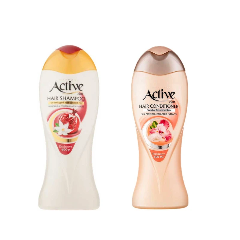 شامپو مو اکتیو مدل انار حجم 400 میلی لیتر به همراه نرم کننده مو اکتیو مدل 01  حجم 400 میلی لیتر