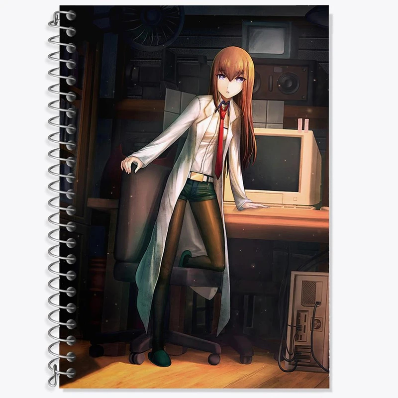 دفتر زبان 50 برگ خندالو مدل سه خط طرح کوریسو ماکیسه و رینتارو انیمه اشتاینز گیت کد 17496