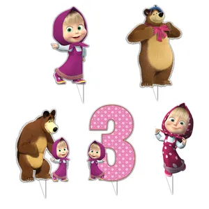 تاپر تولد طرح عدد 3 مدل ماشا و میشا خرسه مجموعه 5 عددی