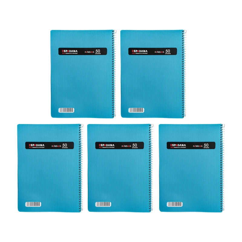 دفتر مشق 50 برگ اسپادانا طرح ساده مدل خط آبی بسته 5 عددی