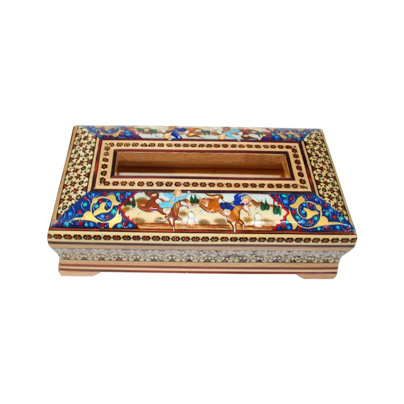 جعبه دستمال کاغذی خاتم کاری مدل چوگان