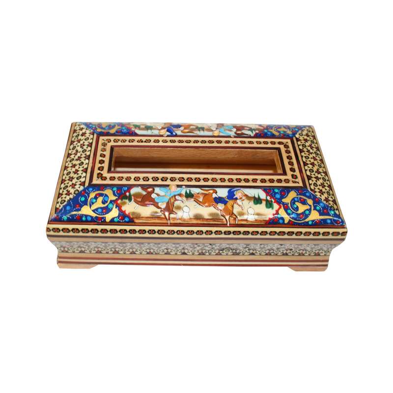 جعبه دستمال کاغذی خاتم کاری مدل چوگان