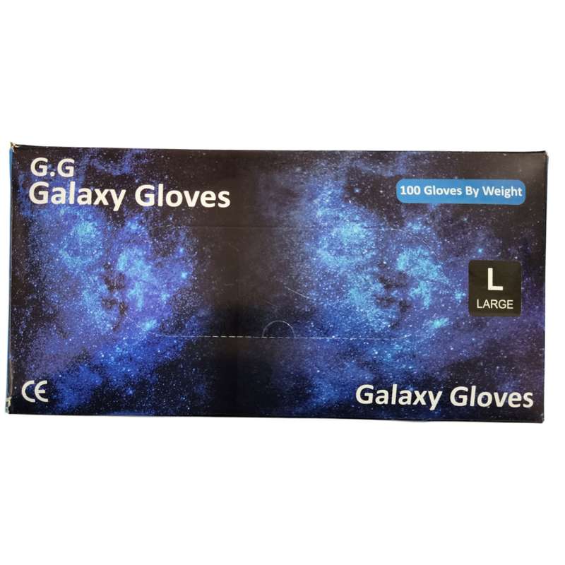 دستکش وینیل غیر پودری گلکسی مدل 100G سایز بزرگ بسته 100 عددی