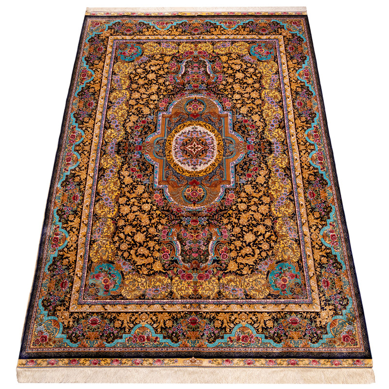 فرش ماشینی کد 358 طرح ترنجی زمینه مشکی