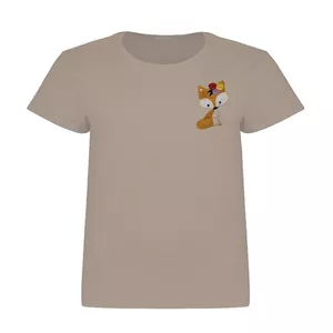 تی شرت آستین کوتاه زنانه مدل گلدوزی شده روباه رنگ کرم