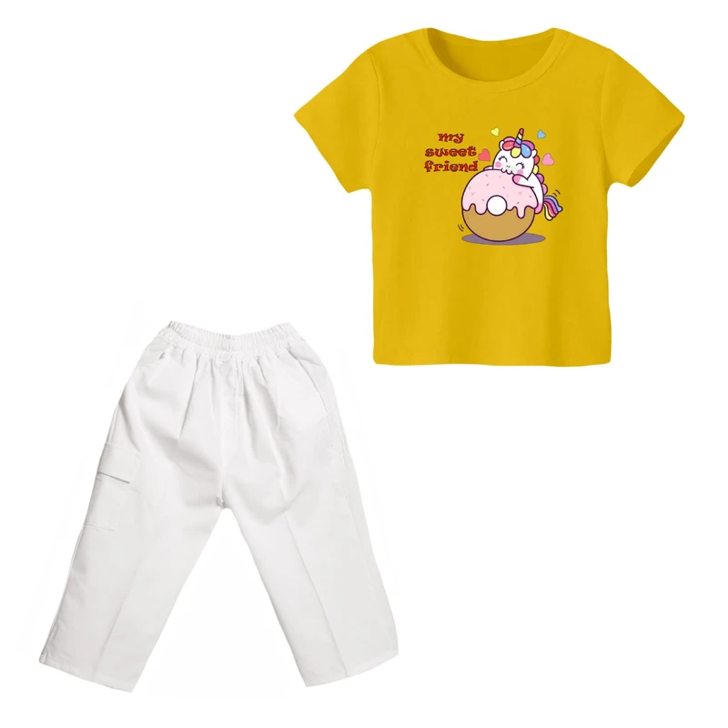 ست تی شرت و شلوارک دخترانه مدل یونیکورن کد 2