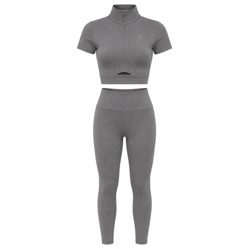ست ورزشی زنانه تی شرت و لگینگ فلامنت با زیپ مدل N08
