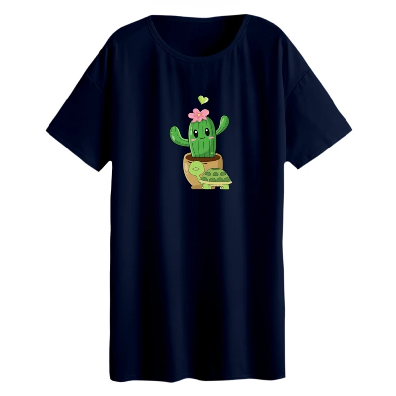 تی شرت لانگ زنانه مدل کاکتوس و لاکپشت