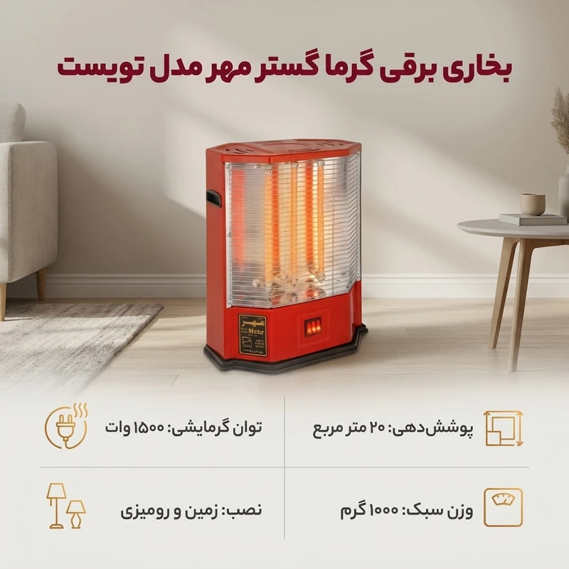 عکس شماره 2 : بخاری برقی گرما گستر مهر مدل تویست