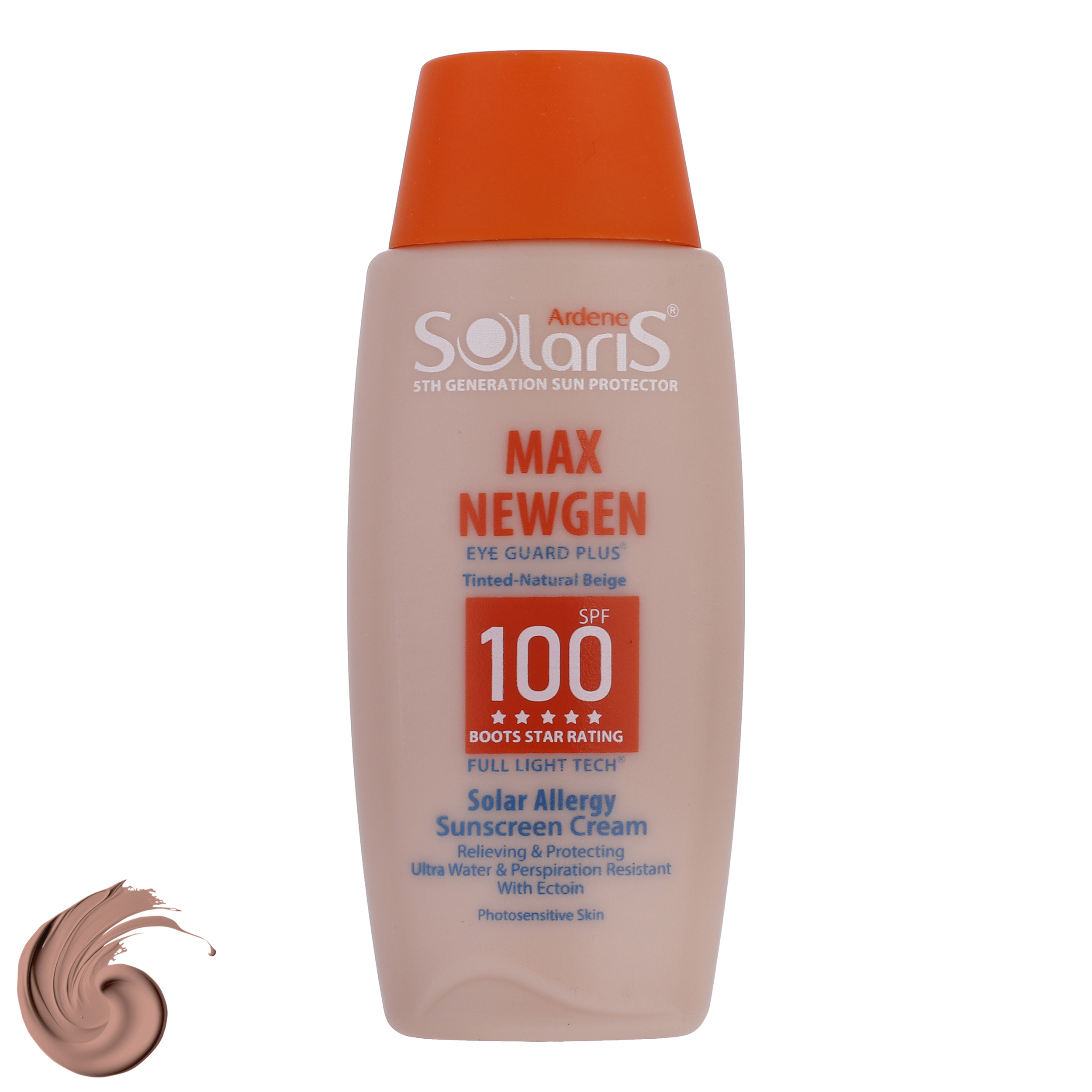 کرم ضد آفتاب رنگی آردن سولاریس SPF100 مدل Max Newgen محافظ UVA ،UVB، ضد آب، مناسب پوست حساس حجم 100 میلی‌لیتر