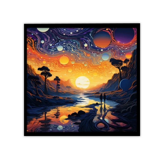 تابلو نوری بکلیت طرح غروب خورشید و رودخانه مدل B-MID-18790