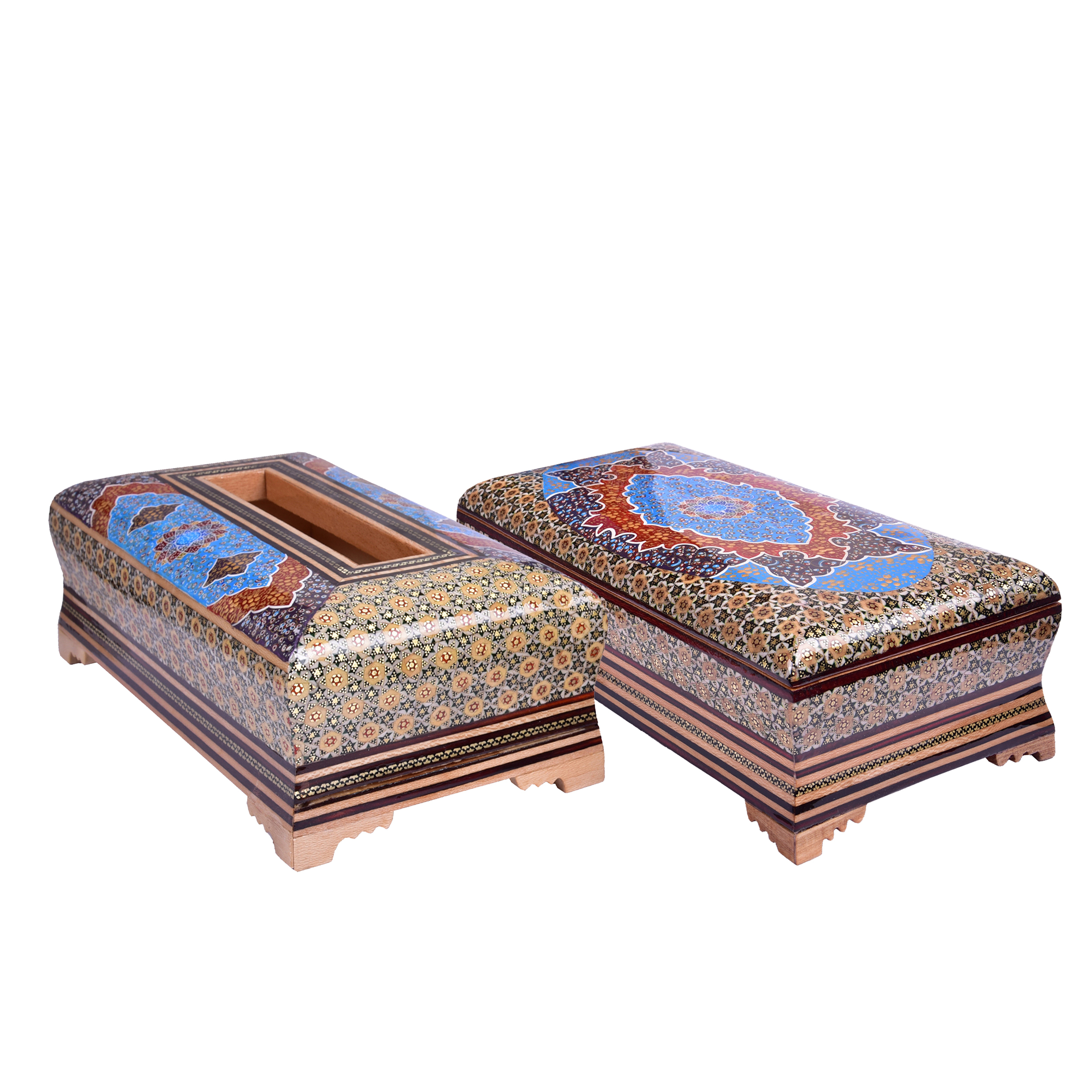 ست جعبه دستمال کاغذی و جعبه کارد و چنگال خاتم کاری مدل تذهیب کد GH_A