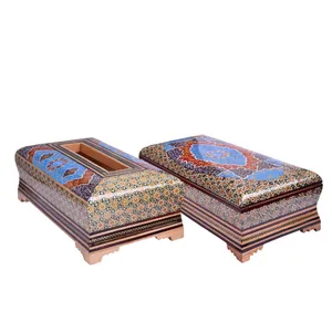 ست جعبه دستمال کاغذی و جعبه کارد و چنگال خاتم کاری مدل تذهیب کد GH_A