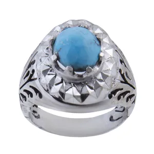 انگشتر نقره مردانه بازرگانی میلادی مدل فیروزه طبیعی نیشابور رکاب دست ساز کد AM_0140