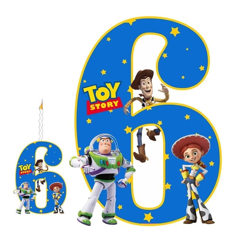 استند رومیزی تولد مدل عدد 6 طرح داستان اسباب بازی ها به همراه شمع