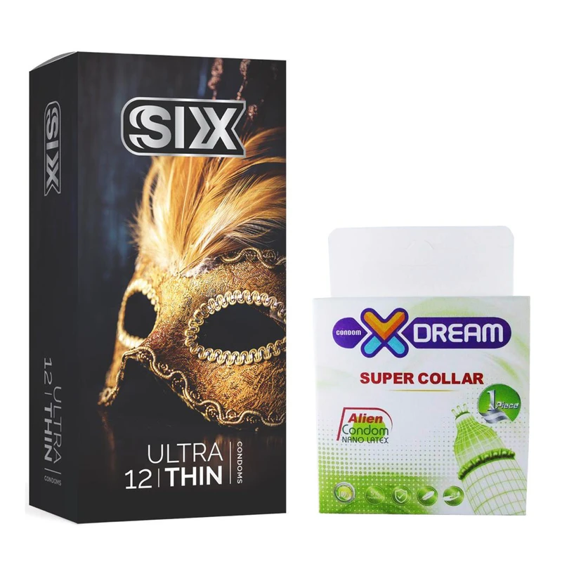 کاندوم سیکس مدل Ultra Thin بسته 12 عددی به همراه کاندوم ایکس دریم مدل Super Collar