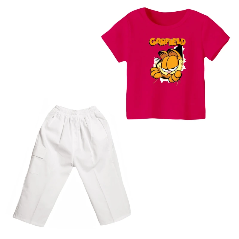 ست تی شرت و شلوارک دخترانه مدل گارفیلد کد ۲