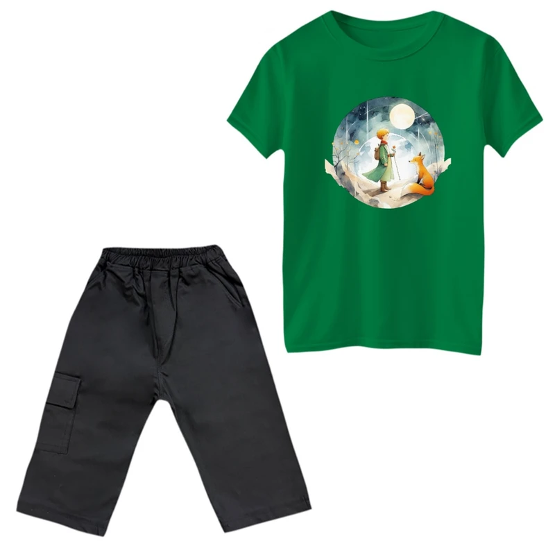 ست تی‌شرت و شلوارک پسرانه مدل شازده کوچولو و ماه