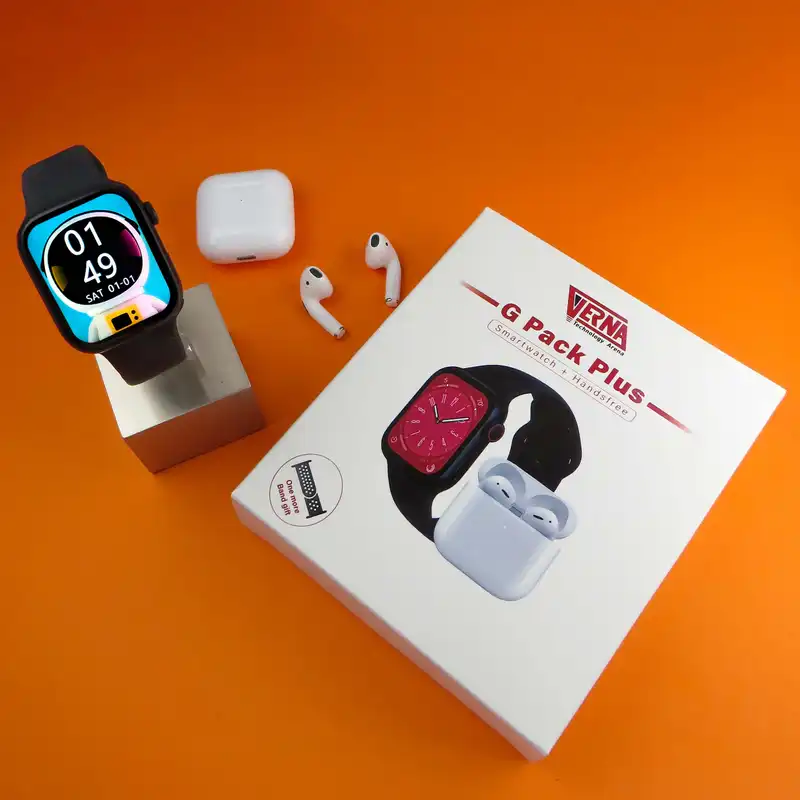 ساعت هوشمند ورنا مدل G pack plus به همراه هندزفری بیسیم و بند