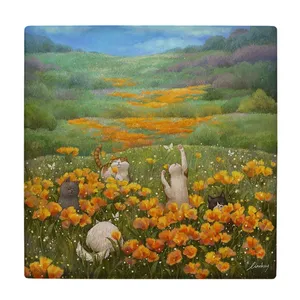 کاشی کارنیلا طرح گربه ها در گلزار مدل لوحی کد klh2002