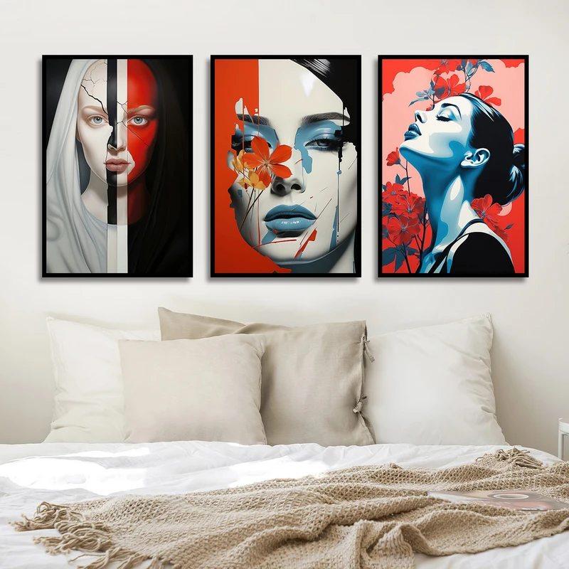 تابلو بکلیت طرح نقاشی چهره مدل شاین اکلیلی B-1826 مجموعه 3 عددی