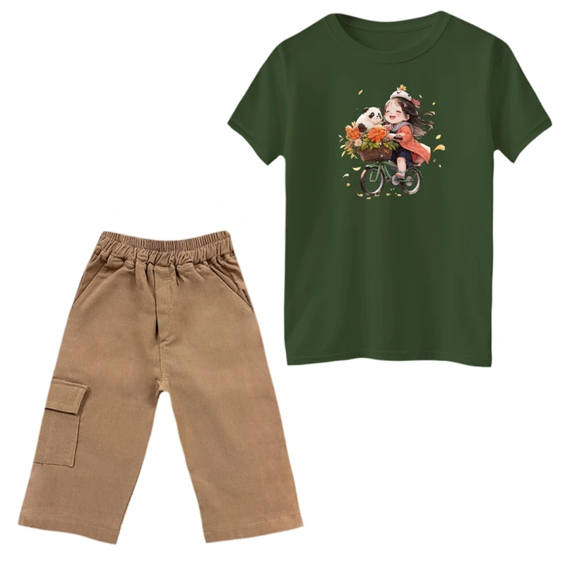 ست تی‌شرت و شلوارک دخترانه مدل دخترک و‌ دوچرخه