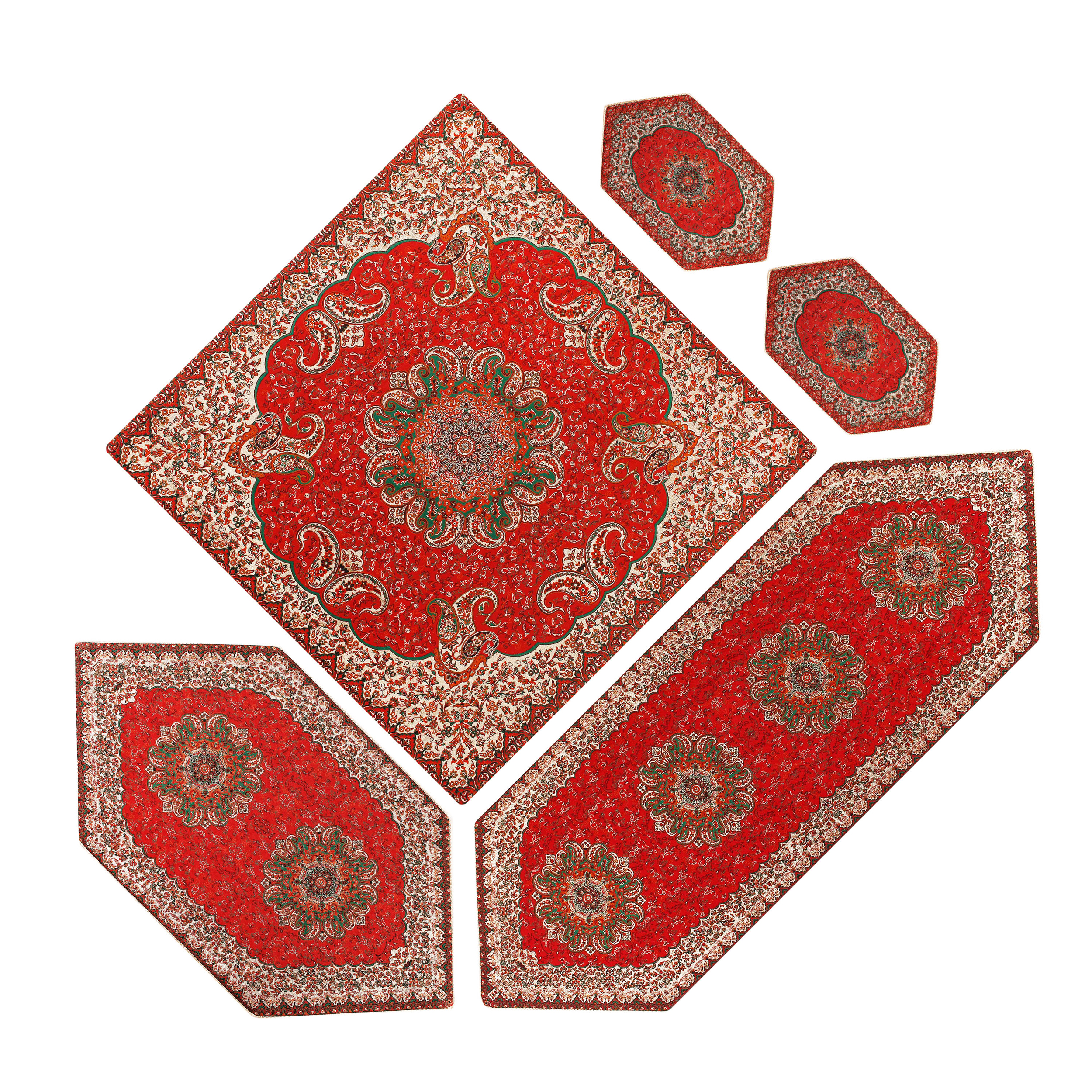 ست 5 تکه رومیزی ترمه مدل ترنج کد trjgrmz-1007