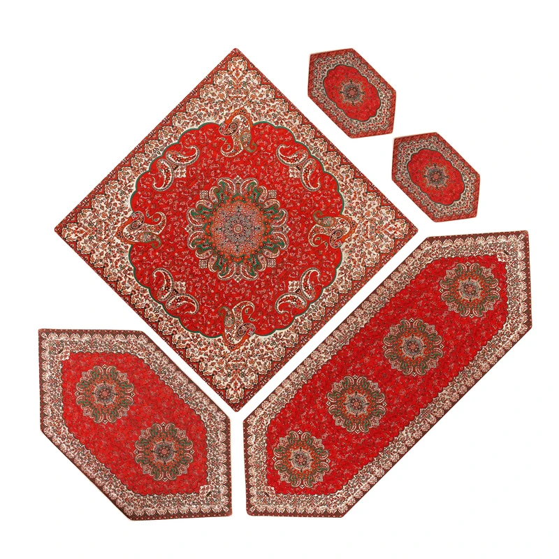 ست 5 تکه رومیزی ترمه مدل ترنج کد trjgrmz-1007