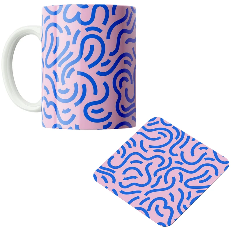 ماگ پاد آفرین مدل خطوط منحنی کد DKC523 به همراه زیر لیوانی