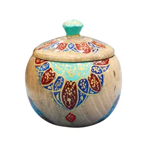قندان چوبی صنایع دستی فاخر مدل نگارین طرح گل اسلیمی کد CrBe-SugarBowl9p8 