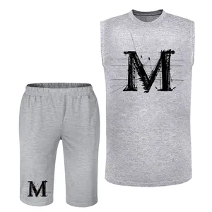 ست تاپ و شلوارک مردانه مدل حرف M کد J66 رنگ طوسی