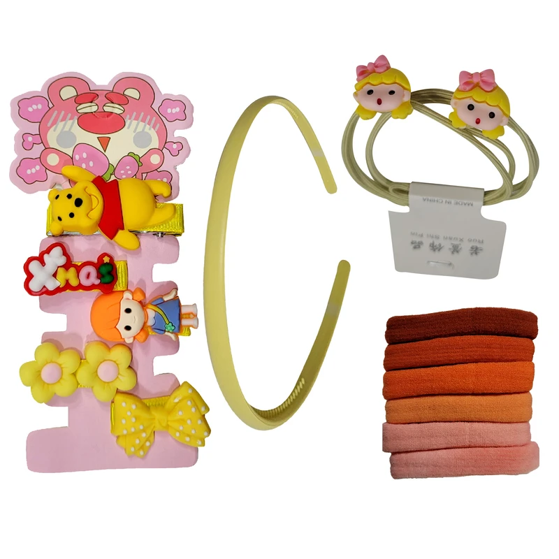 ست تل و گیره و کش مو دخترانه مدل 2-06042 مجموعه 14 عددی