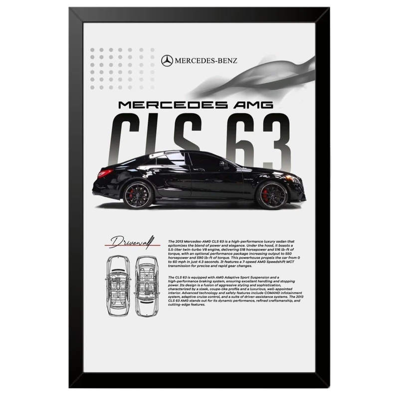 تابلو بکلیت طرح ماشین و خودرو مرسدس بنز Mercedes-Benz CLS 63 AMG مدل b-po1732 فریم مشکی