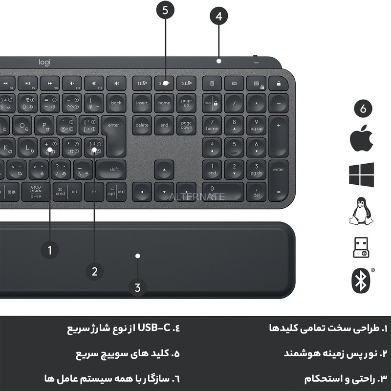 کیبورد لاجیتک مدل MX Keys، سوییچ ممبران ، Full Size