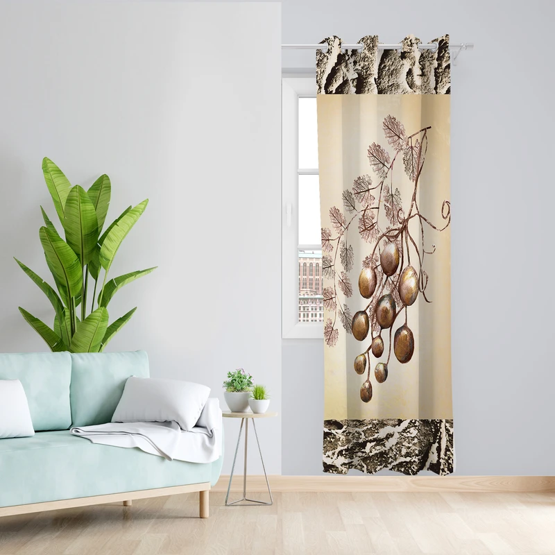 پرده طرح برگ مدل مخمل پانچی کد L 1033R Z سایز 140x200 سانتی متر