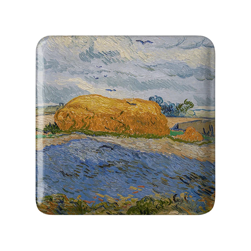 مگنت خندالو طرح انبار کاه زیر آسمان بارانی ونسان ونگوگ (Van Gogh) مدل مربعی کد 36791